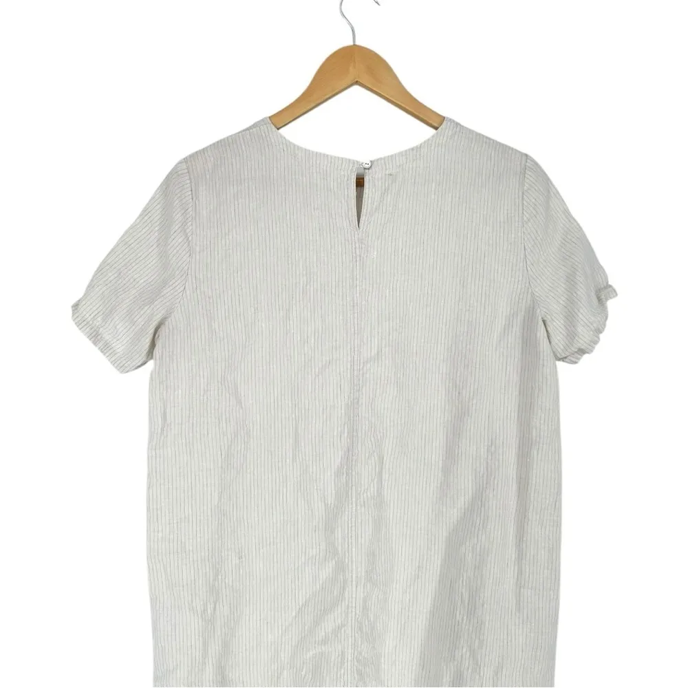 Eileen Fisher Cream Stripe Organic Linen Mini Dress sz Small Pocket Short Sleeve - Image 5