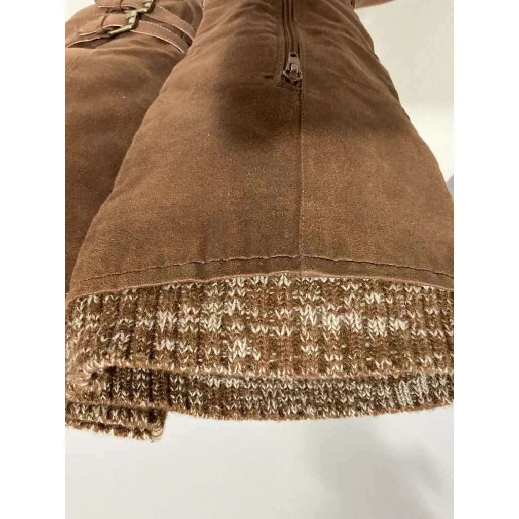 Woman’s Just Fab Waynoka Wide Brown Faux Suede Stacked Winter Boots Size 8w Otk - Image 7