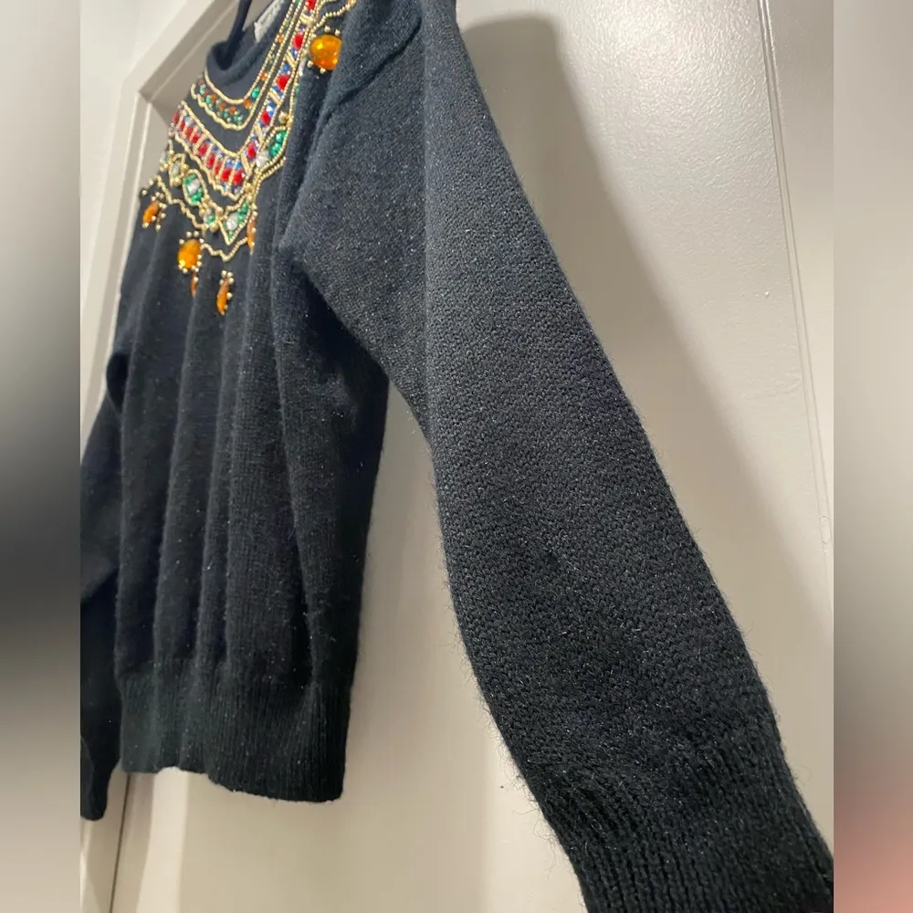 VTG 80s 90s Western Connection Black Jeweled Embellished Crew Neck Sweater - Image 12