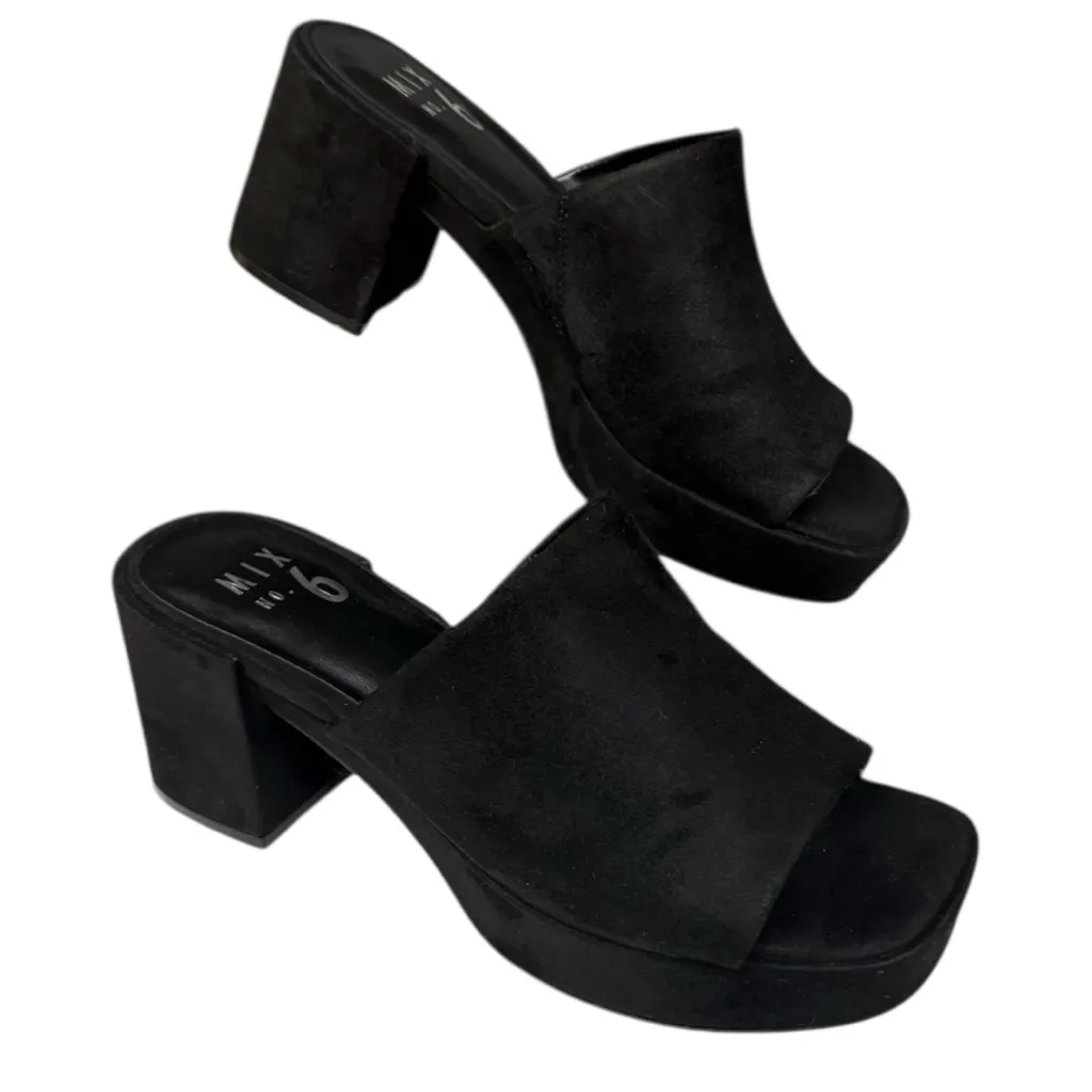 Mix No. 6 Black Platform Mule Heels Size 6 Retro 90s Style Faux Suede Feel EUC - Image 2