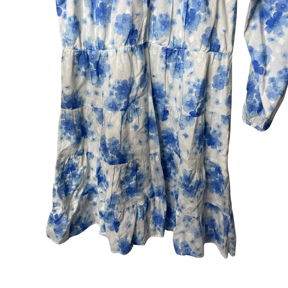 New RIXO Tatiana crochet neck mini Blue floral Dress sz XS - Image 6