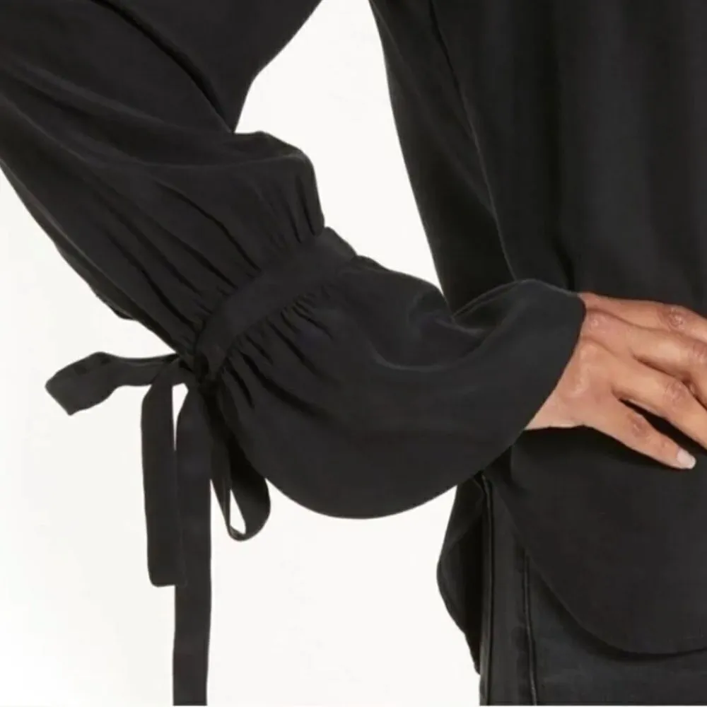 Frame Black Voluminous Tie Cuff Silk Top Blouse - Image 3