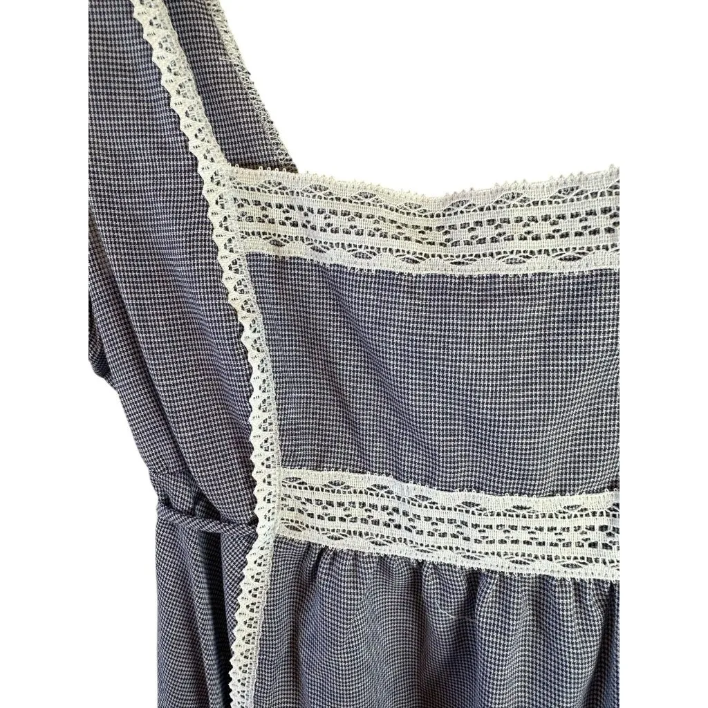 NWT Vtg Vassarette Blue Gingham Lace Trim Milkmaid Maxi Dress Nightgown Size 9 - Image 4