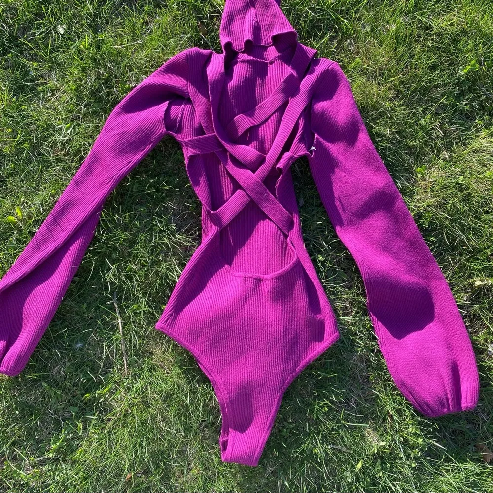 Crisscross the Universe Purple Ribbed Strappy Backless Bodysuit - Image 8