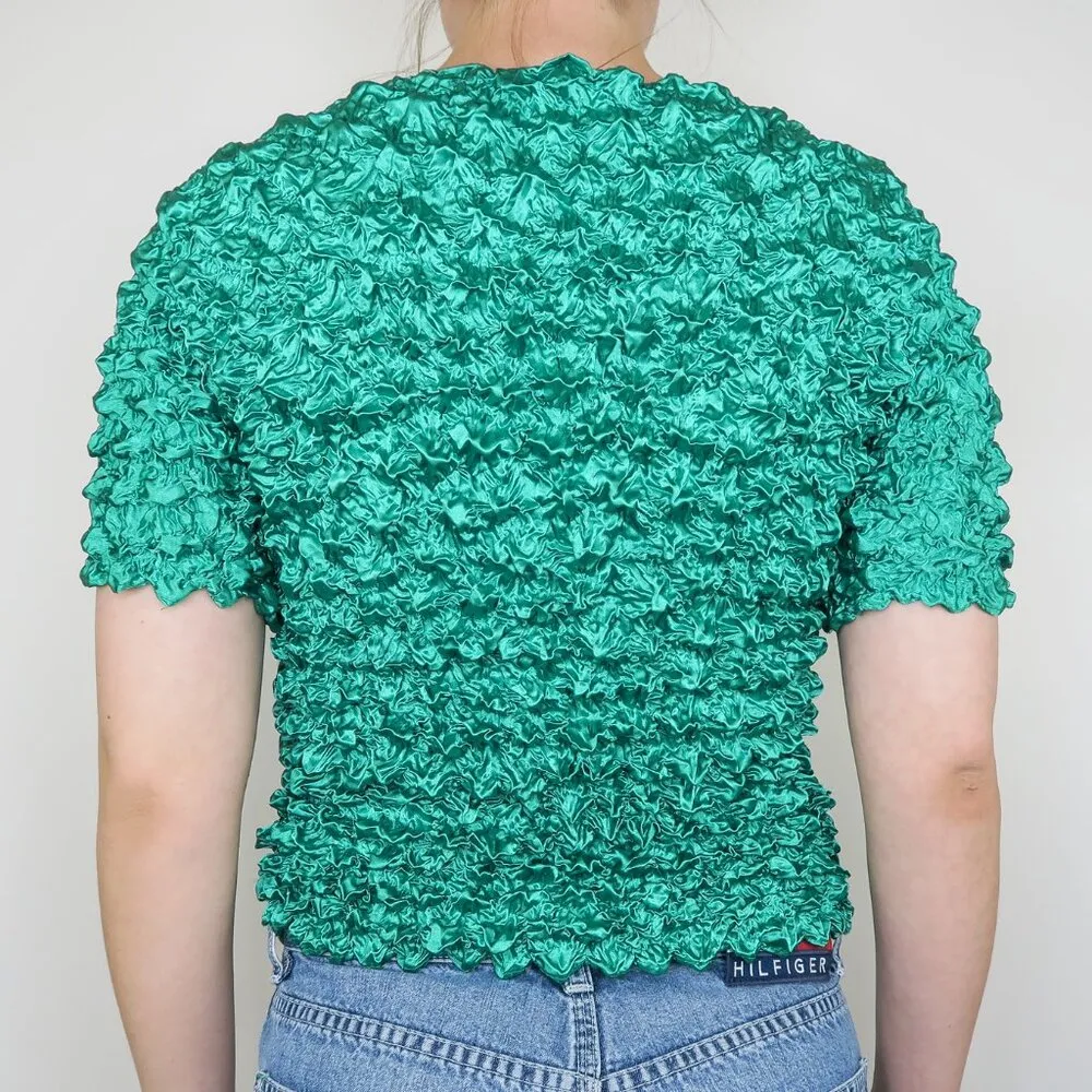 Vintage 90s Teal Green Bubble Popcorn Shirt Size M - Image 3