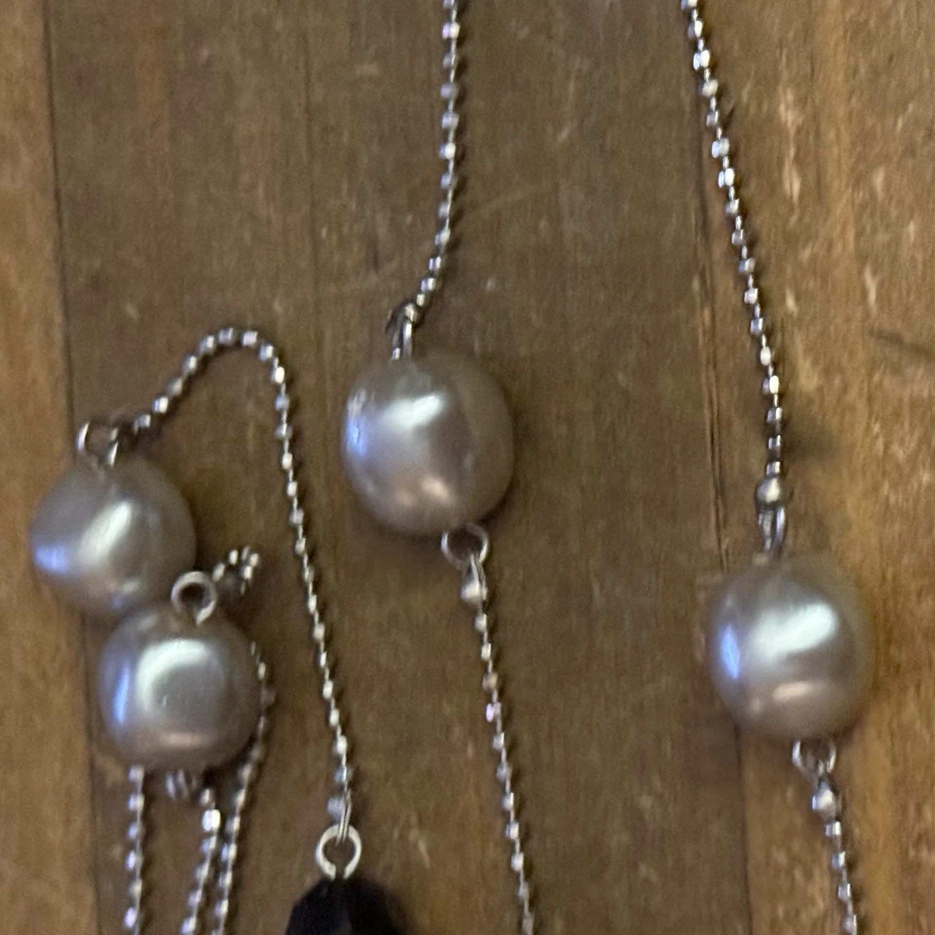 Park Lane long silver tone station bead necklace - Image 4