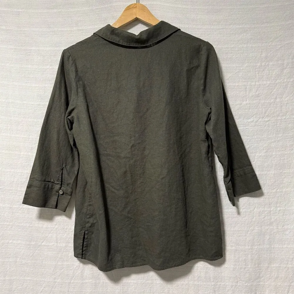 Jones New York Women's Green Linen Blend Tunic Shirt M 3/4 Sleeve - Image 2