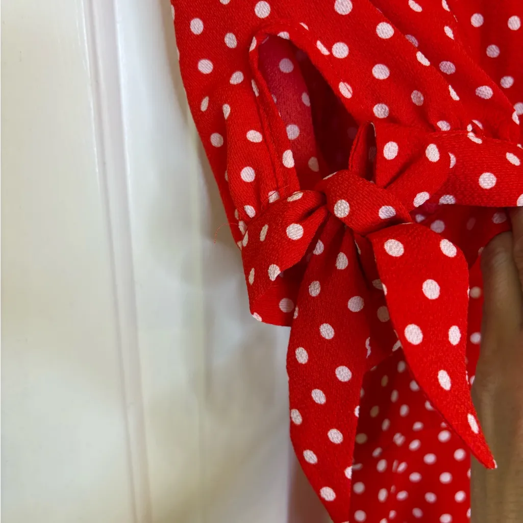 Monteau Red Button Front Midi Polka Dot Dress Retro Pin Up Vintage Inspired S - Image 3