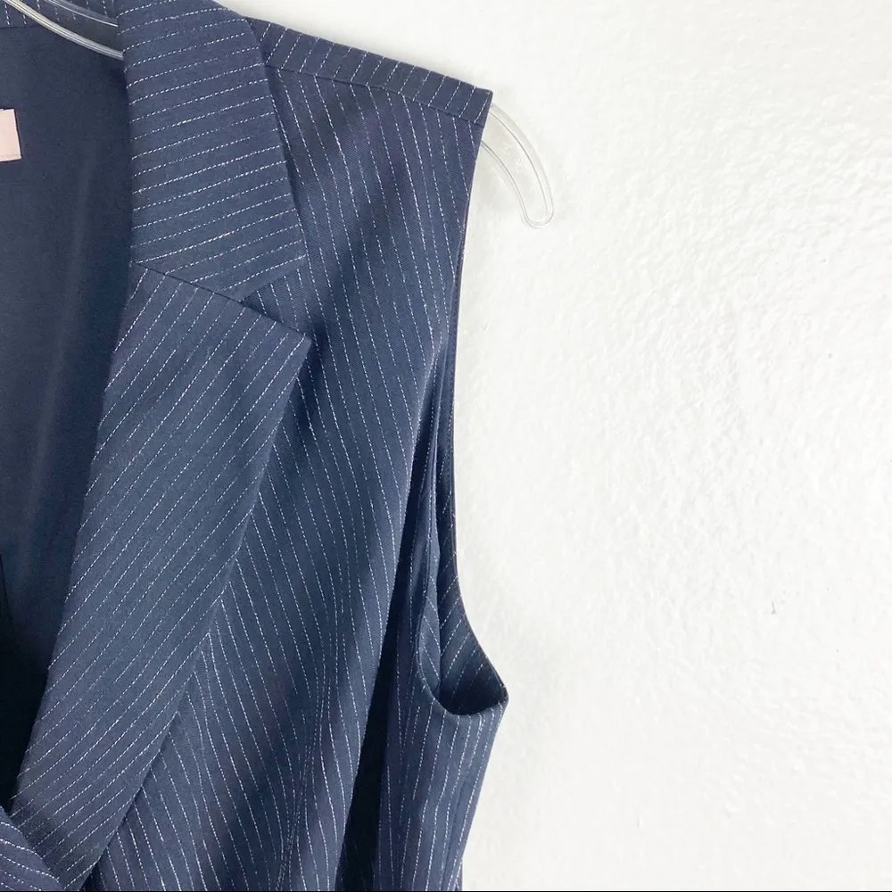 TAILORED REBECCA TAYLOR Pinstripe Faux Draped Wrap Style Sleeveless Lined Dress - Image 7