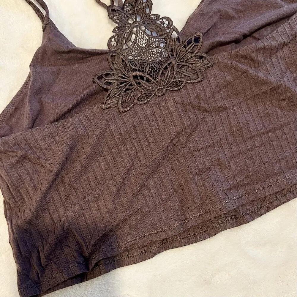 NWT Aerie Brown Cropped Lace Detail Bralette Tank - Size: Medium - Image 7