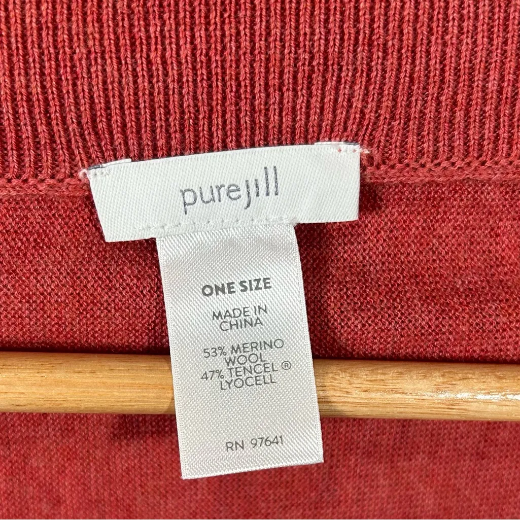 Pure Jill Merino Wool Tencel Cocoon Cardigan OS Open Front Batwing Sweater Red Size undefined - Image 2