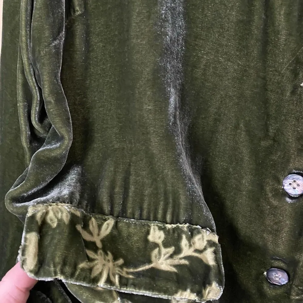Vintage KiKo Green Velvet Silk Button Down Blouse Shacket Size undefined - Image 3