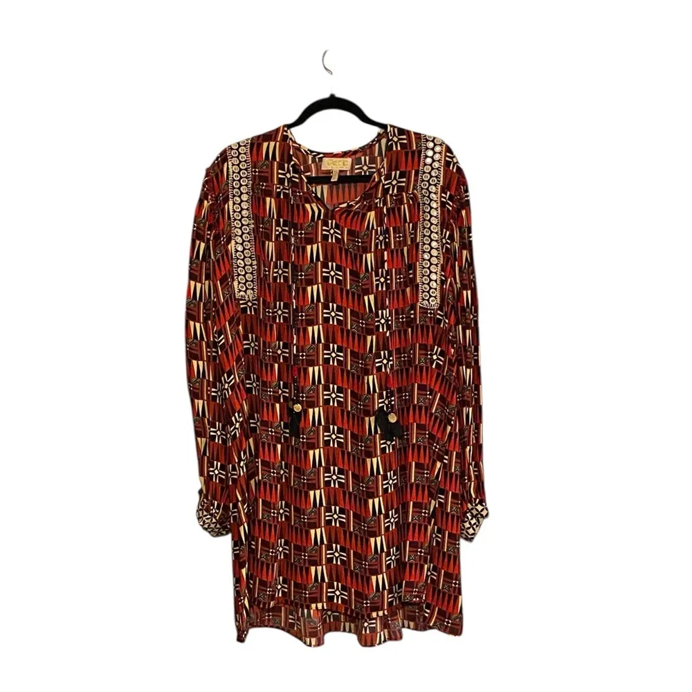 Anthropologie Verb Pallavi Singhee Sarah Red Beige Tunic dress boho western - Image 5