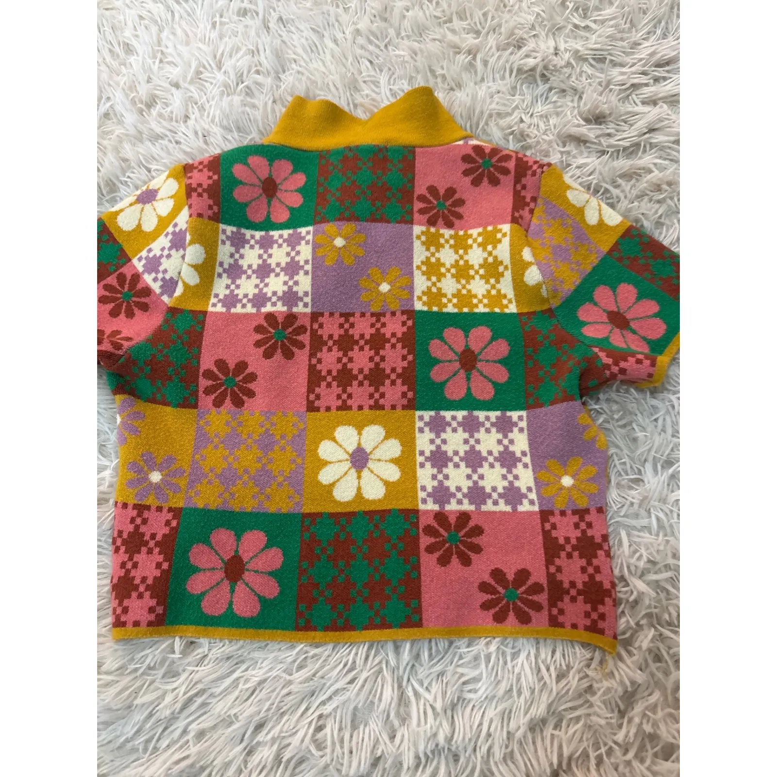 Debut Retro 70's inspired Patchwork Flower Print Collared Knit Crop Top size Sm - Image 6