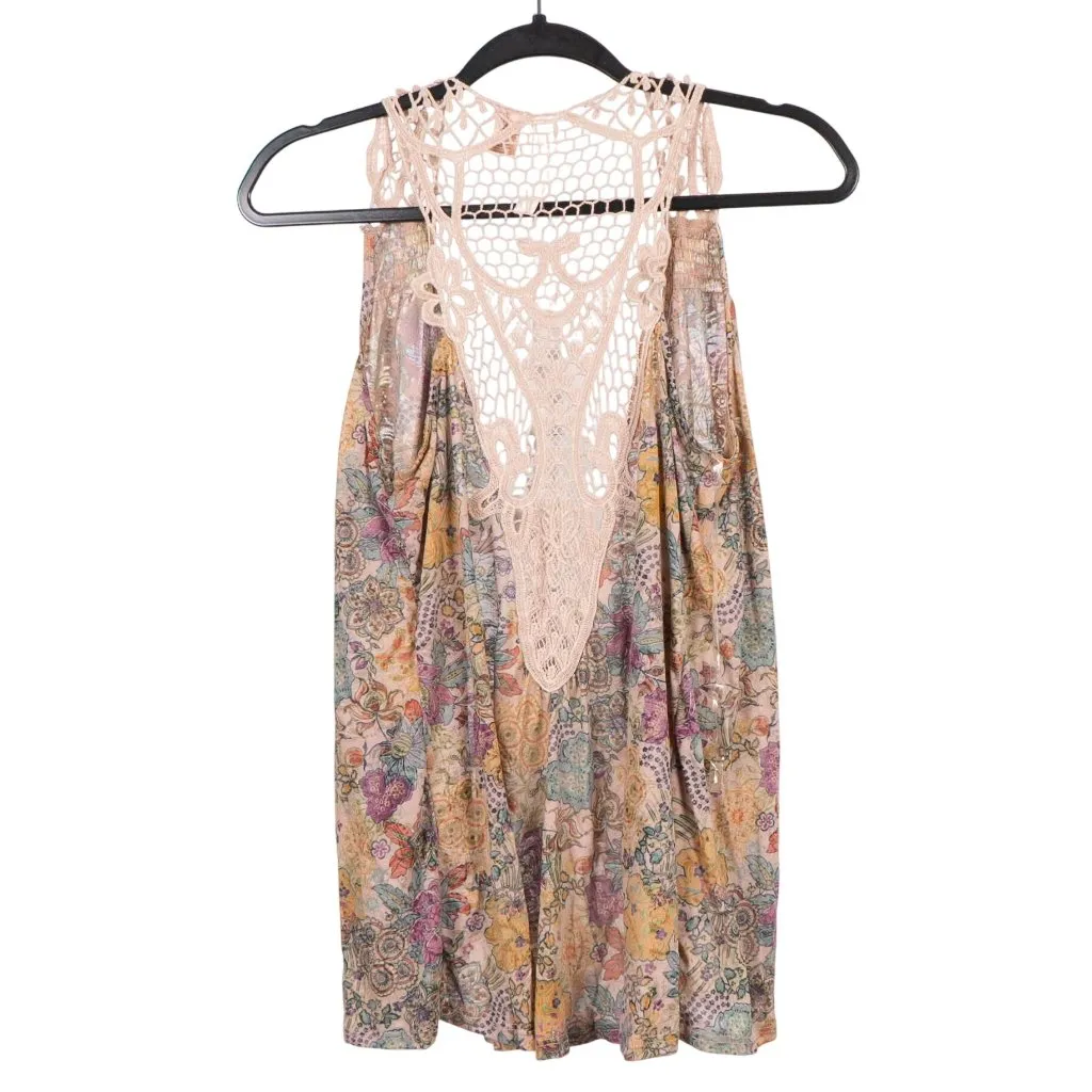 Eyeshadow Vest XL Womens NEW Floral Lace Back Sleeveless Boho Tan Cream - Image 6