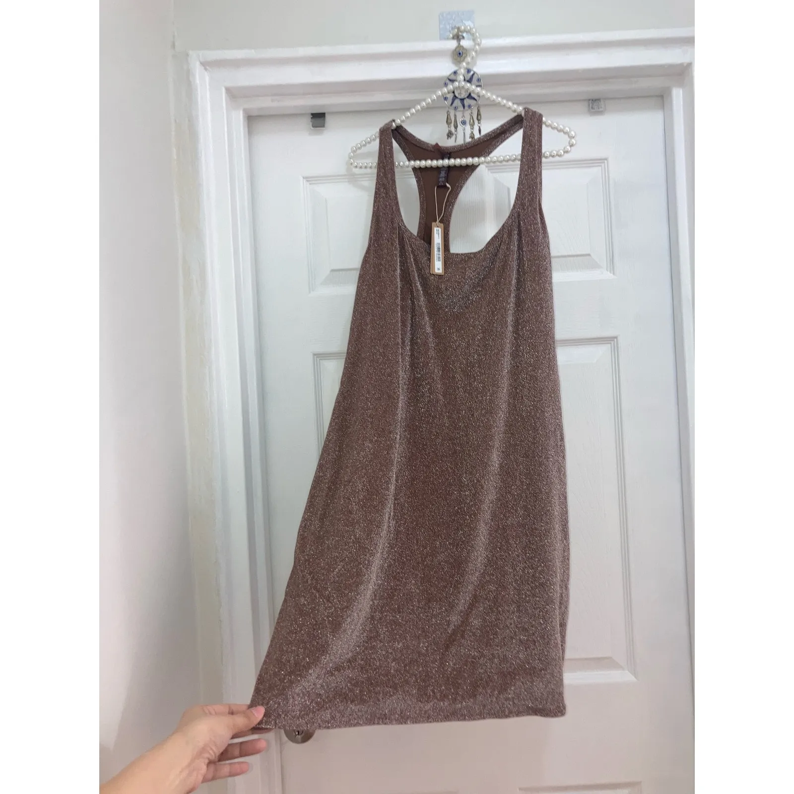 SKIMS Size 4X Glitter Swim Cover up Beach Pool Metallic Dress Jasper Brown NET - Image 5