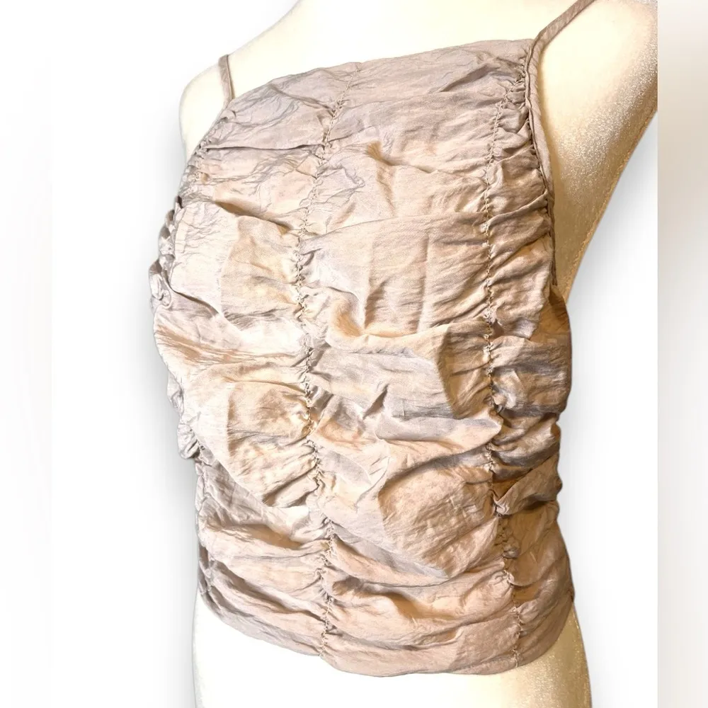 ZARA CROP TOP SMALL LIGHT TAN BROWN HALTER CROPPED TANK RUCHED DRAPED SM… - Image 4