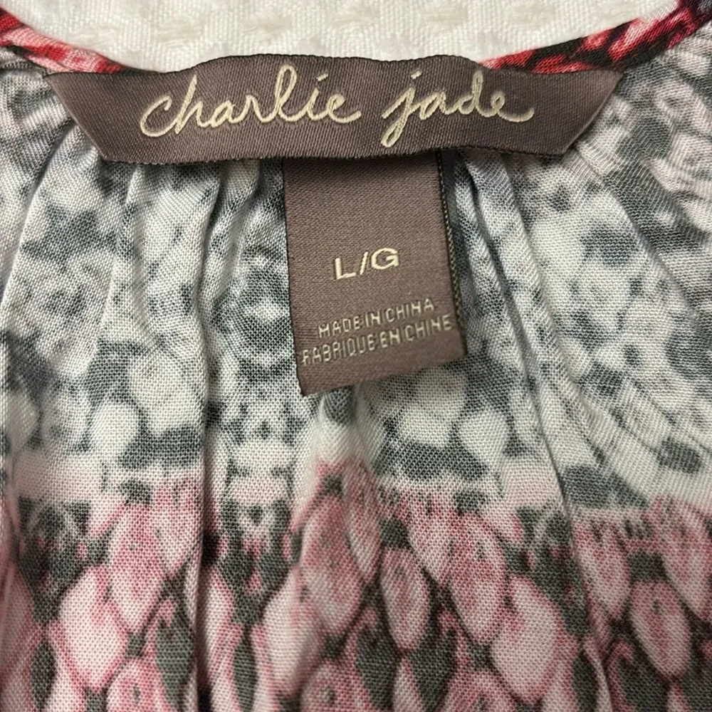 Charlie Jade LARGE Boho Ethnic Print Pink Green White Short Cap Sleeve Blouse - Image 2