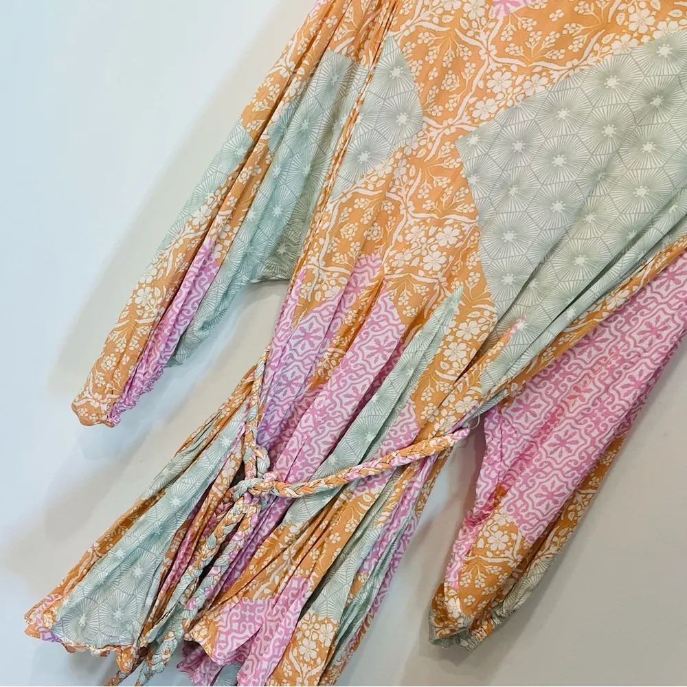 the impeccable pig boutique boho dress pink green with belt tie size Medium - Image 4