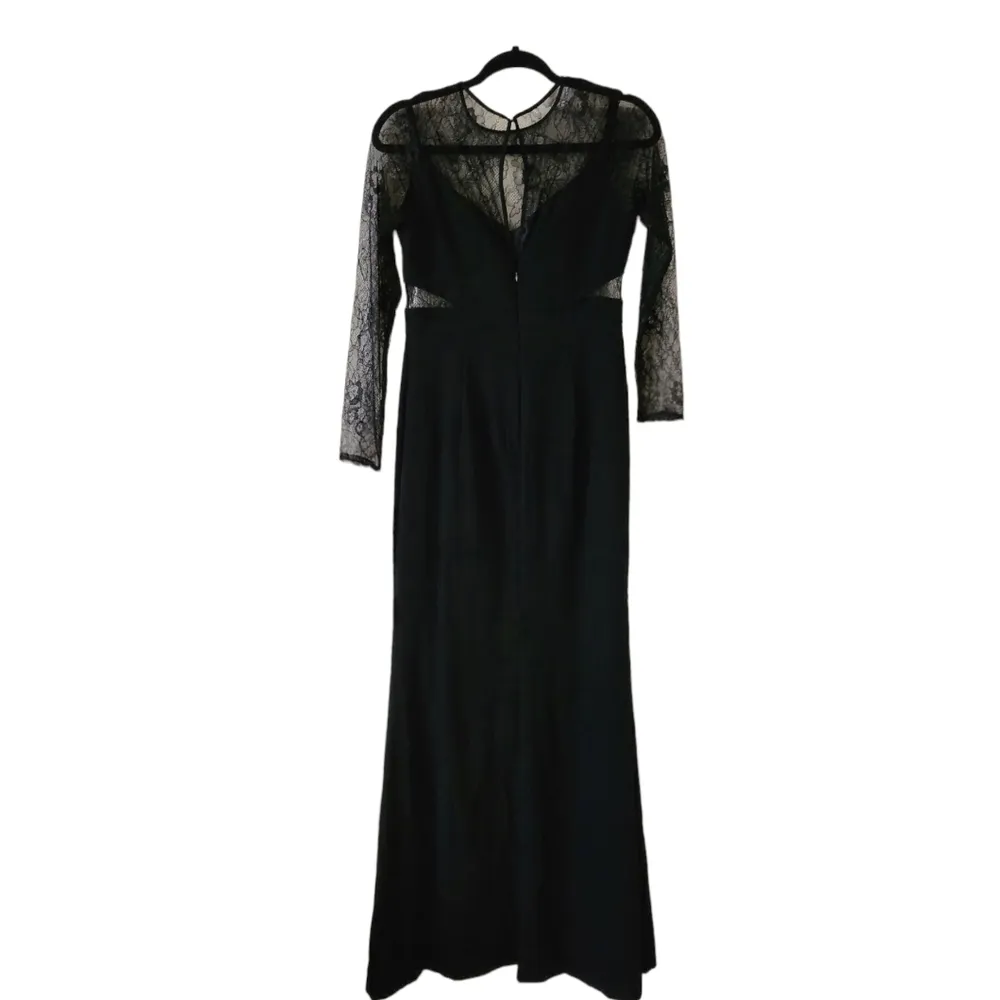 Aidan Mattox Maxi Long Sleeves Lace Bodice Evening Dress w/Slit Size 4 Black NWT - Image 2