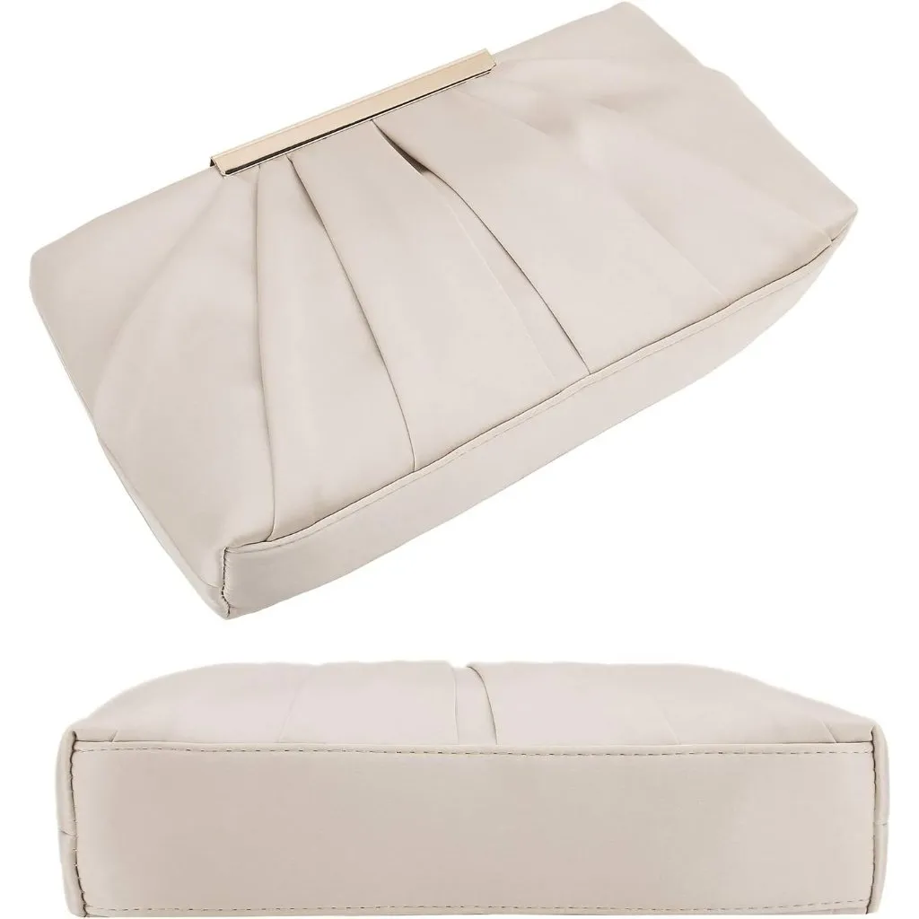 ⚡ Women's Elegant Evening Pleated Satin Simple Classy Formal Cream Clutch Bag - Image 6