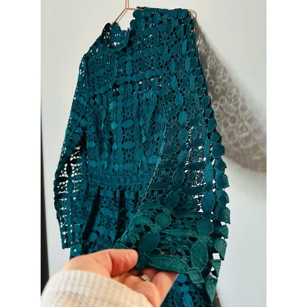 Slate & Willow Women's Teal Full Lace Long Sleeves Full Skirt Mini Dress Size 2 - Image 13