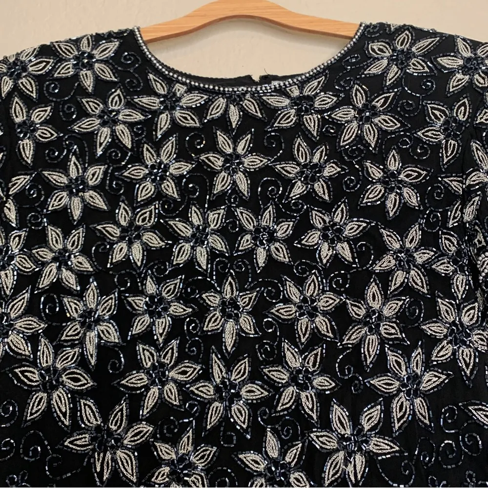 Vintage Papell Boutique Floral Beaded Evening Top Size L - Image 4