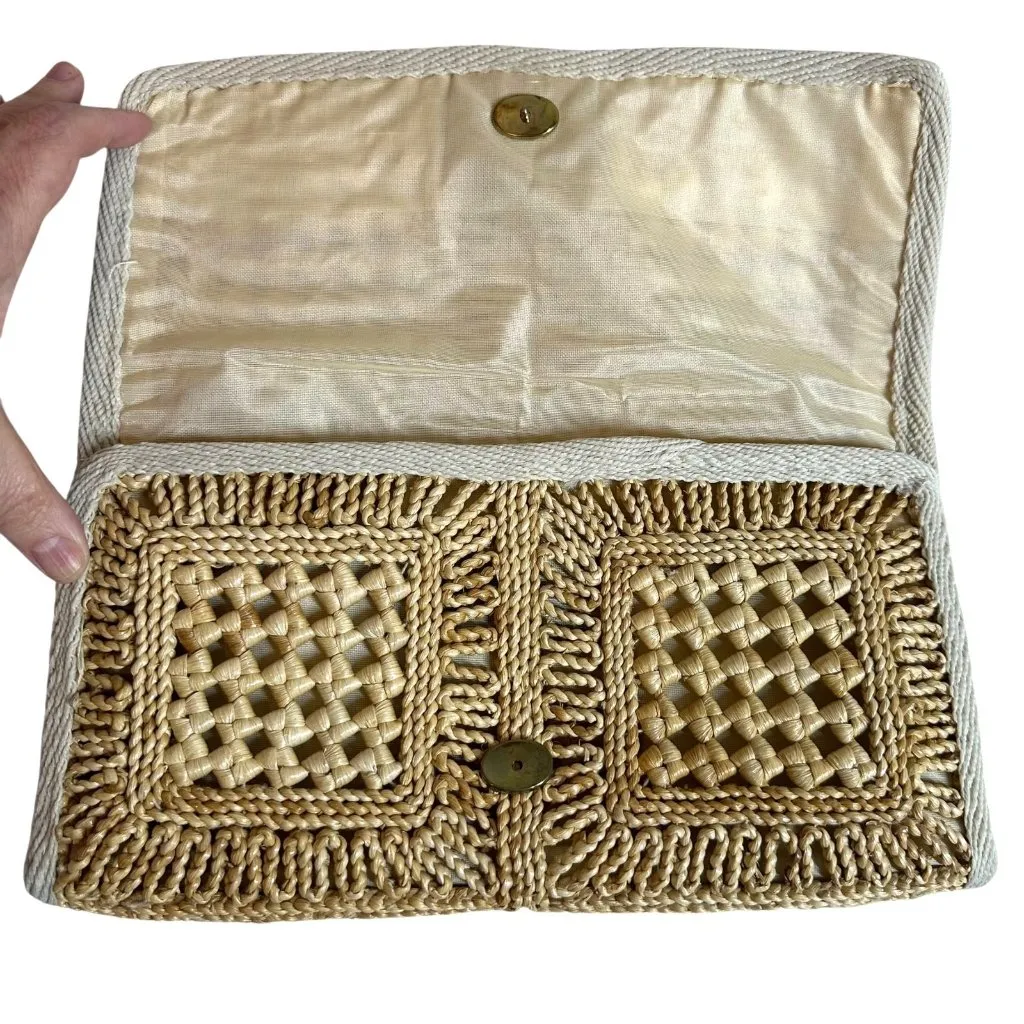 Vintage 60's Epitome Italian Woven Straw Clutch Bag Handbag Tan - Image 2