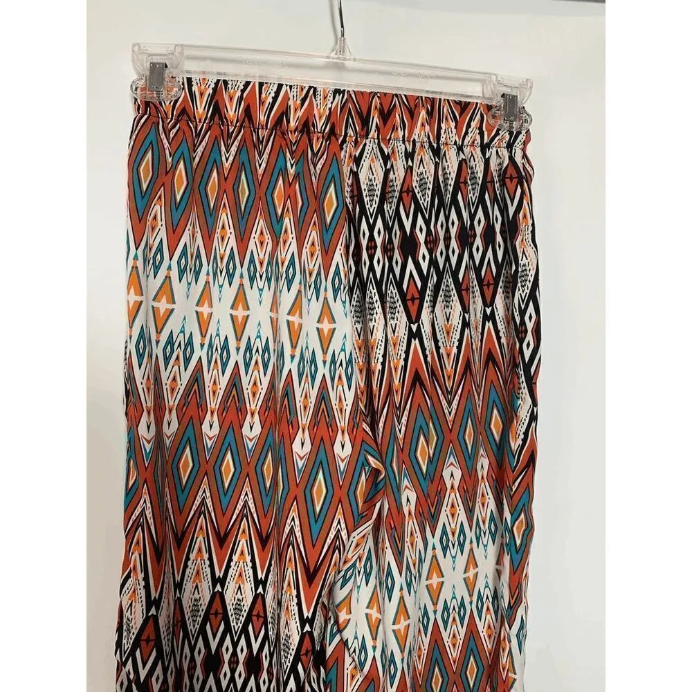 Ambiance Apparel Women's Elastic Waist Wide Leg Multicolor Ethnic Print Pants L Blue Size L - Image 3