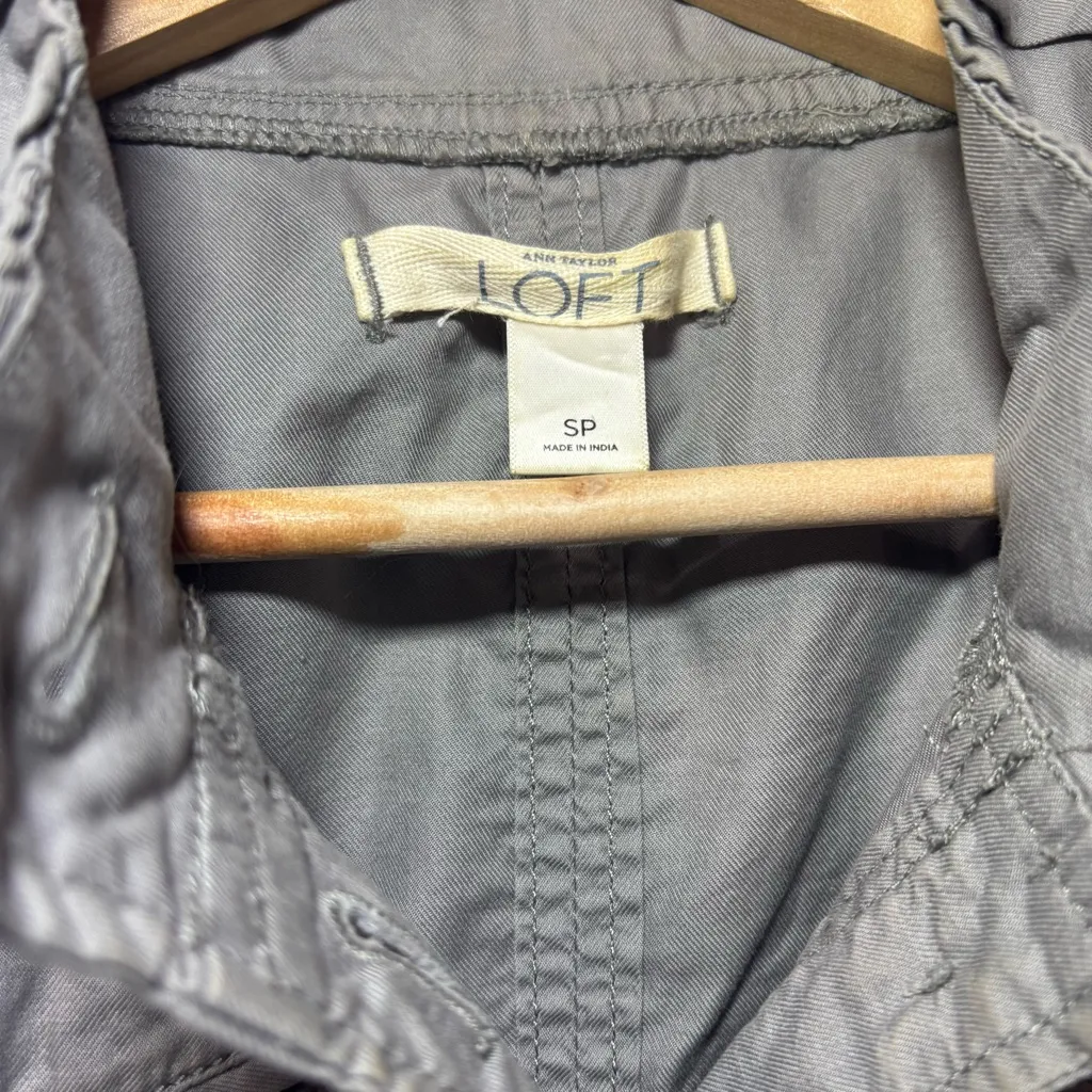 Ann Taylor Loft Gray Utility Jacket Drawstring 3/4 Sleeve SP Gorpcore Military - Image 8