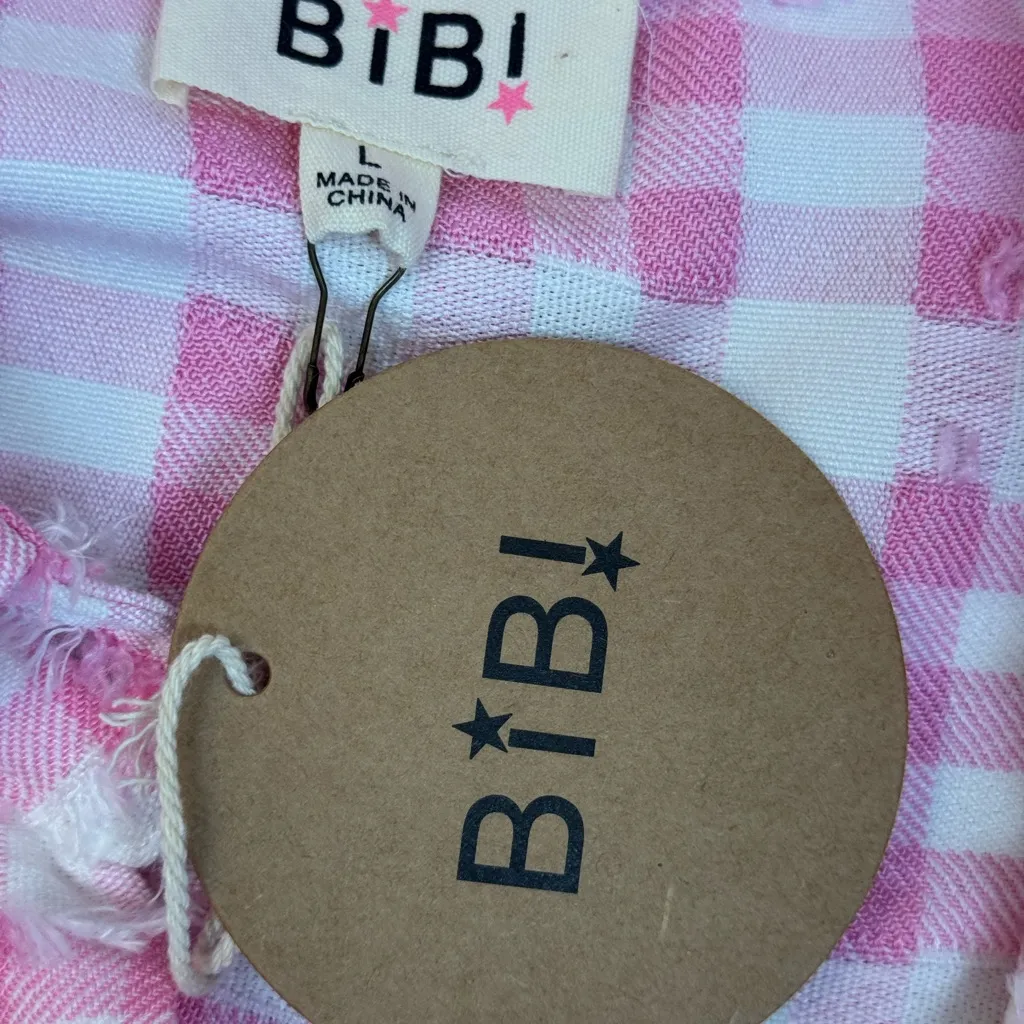 BiBi Pink and White Checkered Shirt Size Large. - Image 13