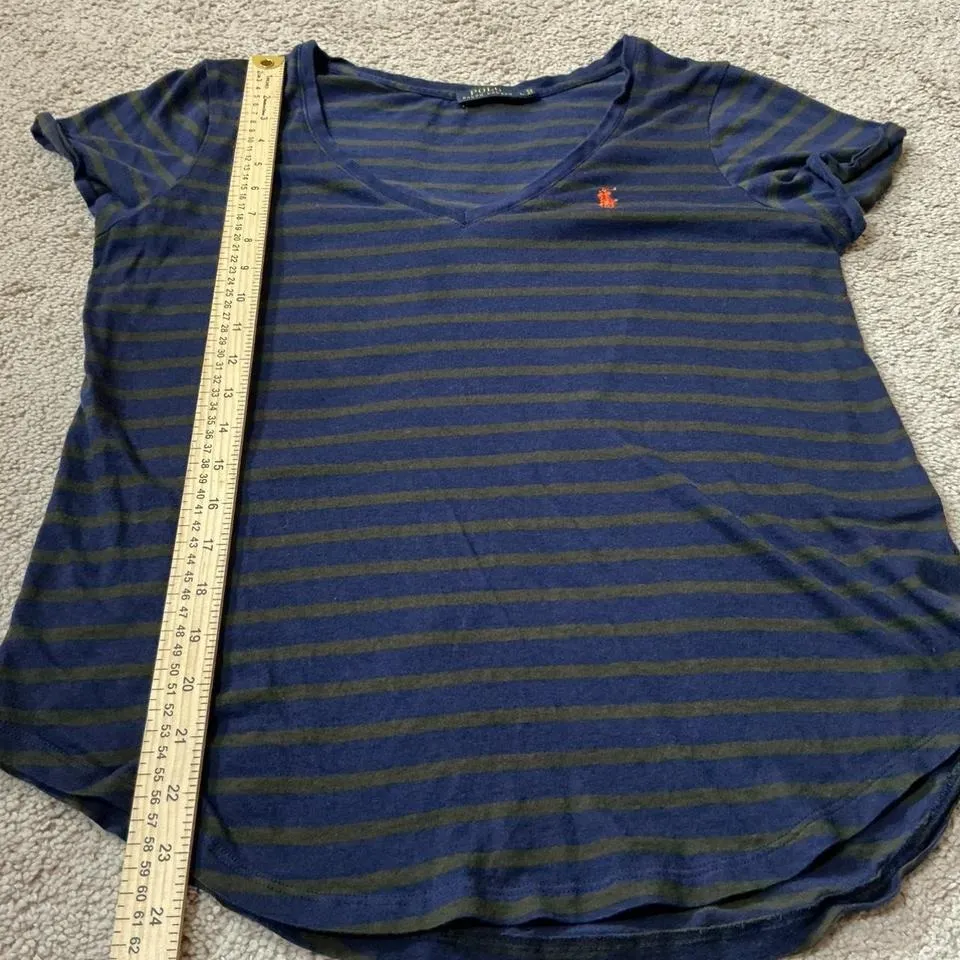 Polo Ralph Lauren Women Striped V Neck Short Sleeve Tee Shirt Size L - Image 5