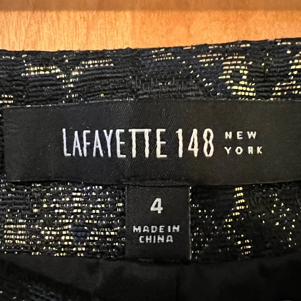 Lafayette 148 New York Metallic Trouser Pants Party Geometric Black Gold Size 4 - Image 6