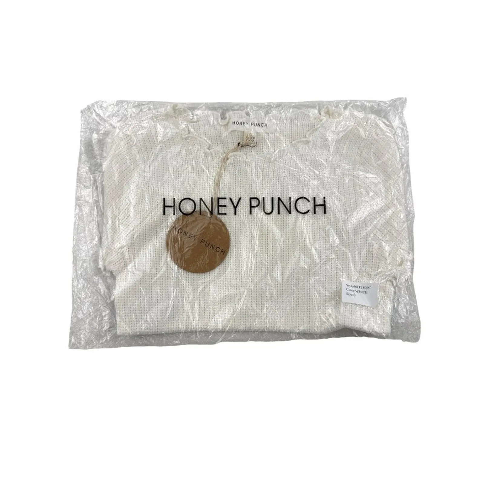 Honey Punch - Ribbed Pointelle Knit Short Sleeve Top in Ivory - Image 4