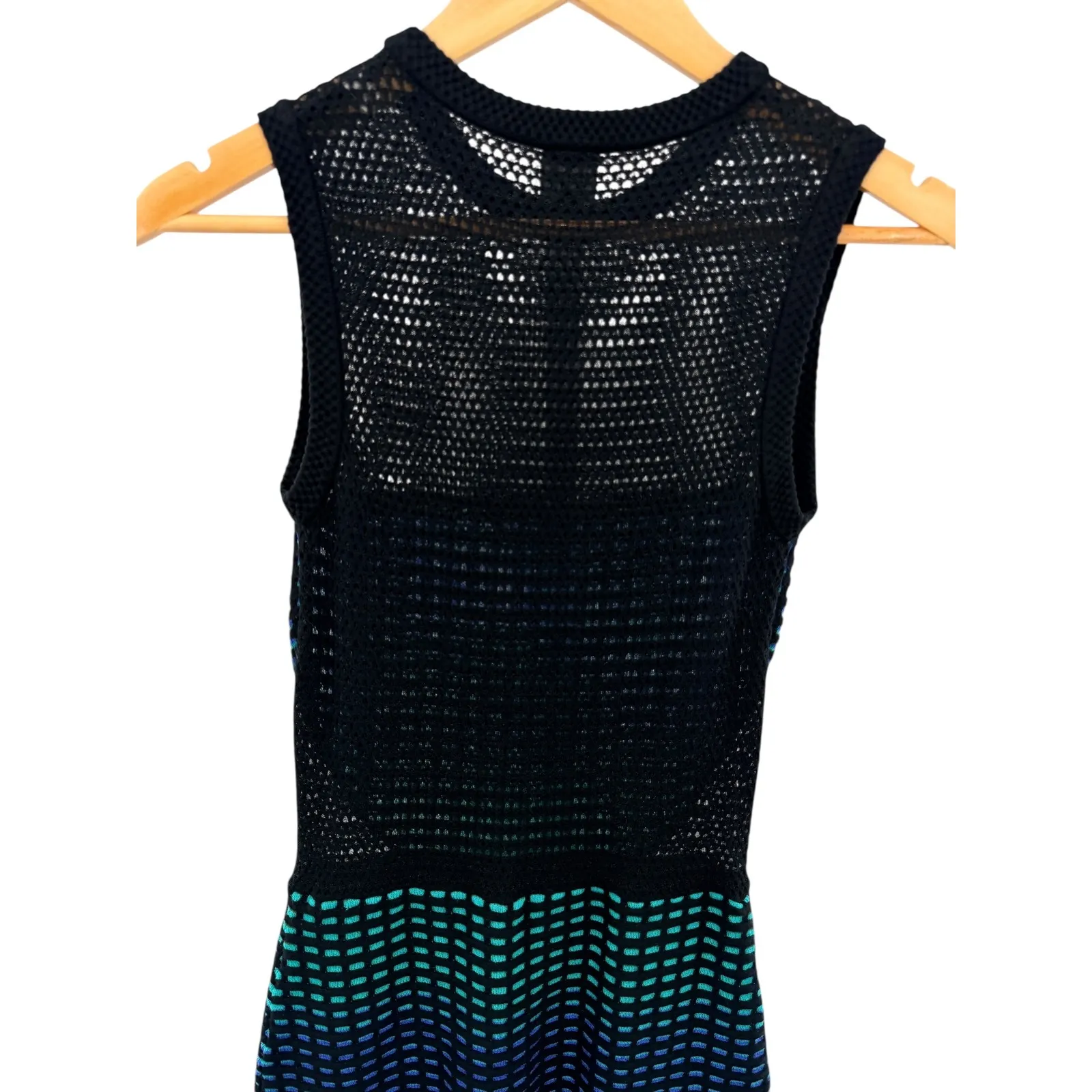 MISSONI M Mesh Knit Ombre Bodycon Dress Black Blue Green Sleeveless Size 4 40 - Image 8