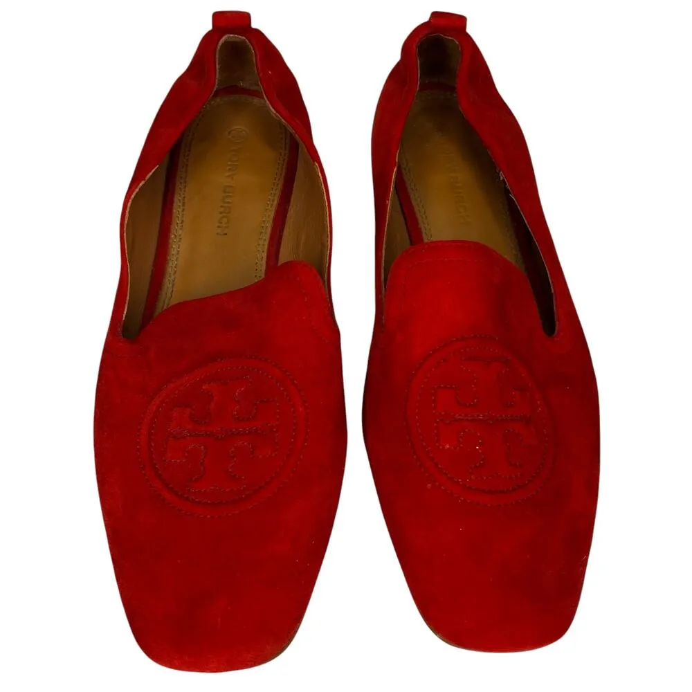Tory Burch Ruby Smoking Slipper Loafer Flats Red Suede 8.5 - Image 2