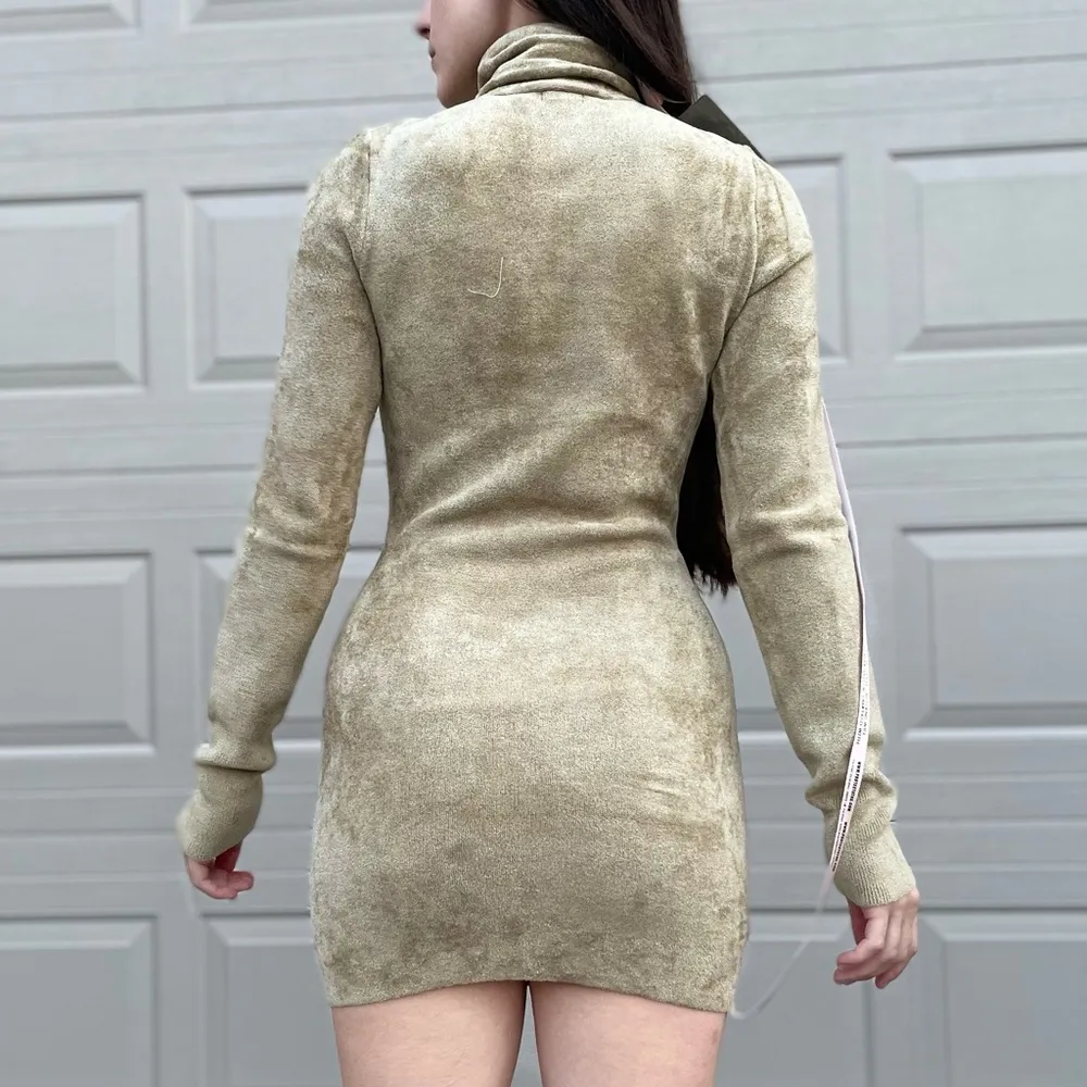 House of CB Taya Chenille Knit Turtleneck Mini Sweater Dress in Musk Tan Small - Image 7