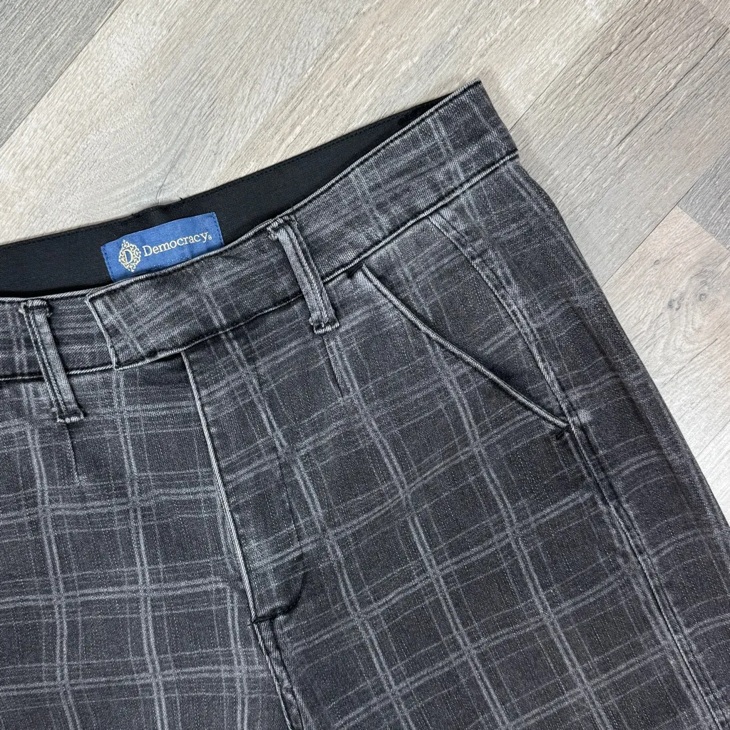 Democracy Ab Solution Windowpane Plaid Wide Leg High Rise Pants Grey 8 - Image 6