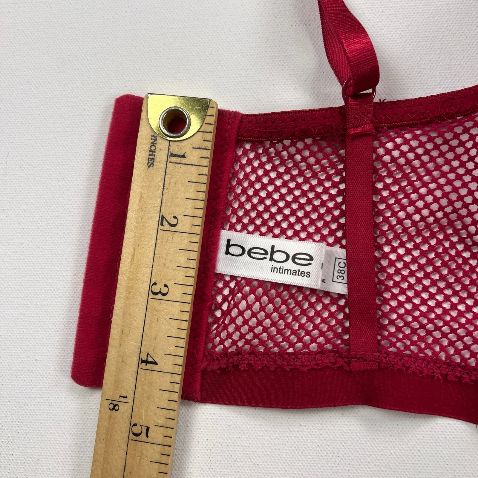 Bebe Wide Lace Mesh Band Padded Push Up Bra Berry Red Size 38C - Image 4