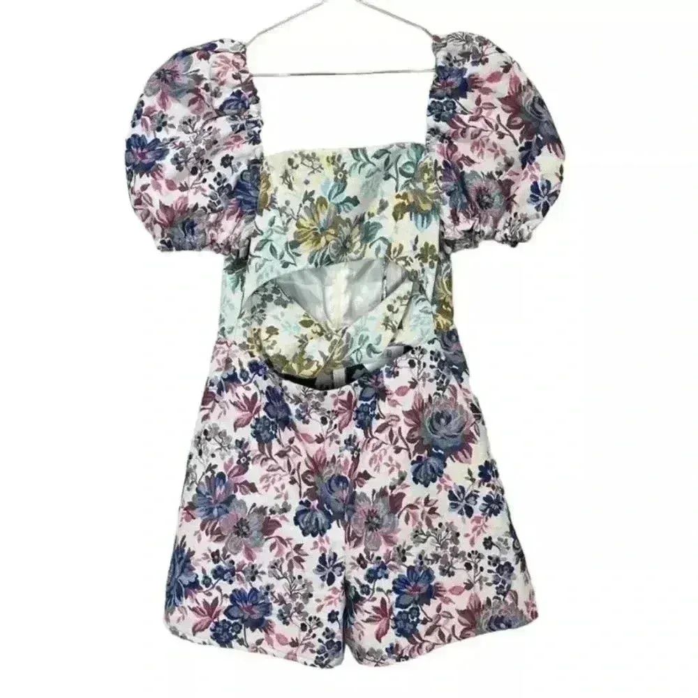 NWOT Autumn Adeigbo Liadan Floral Jacquard Twist Front Romper Jumpsuit XS l US 2 Silver - Image 9