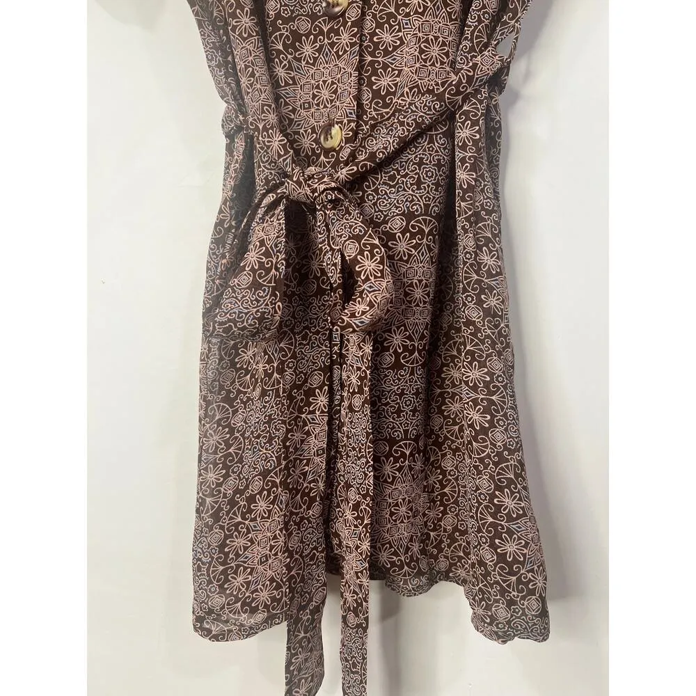 Women’s Boho Modern Renewal Spring Front Tie Shirt Dress Summer Vacation XS Brown - Image 5