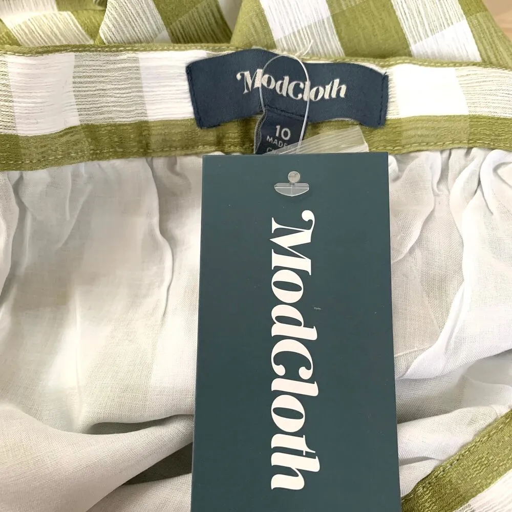 Modcloth Past But Not Least Belted Skirt in Green Checkered - Image 8
