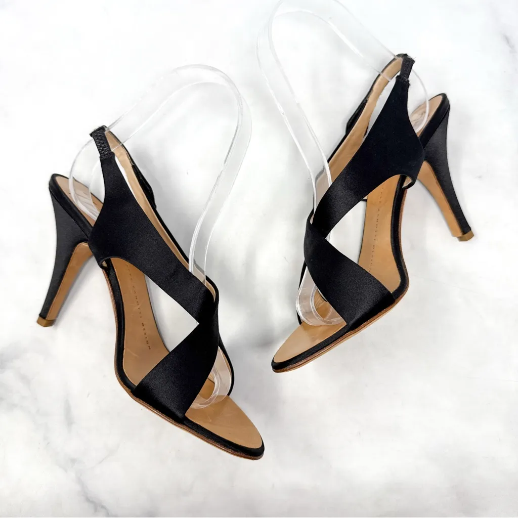 NEW Giuseppe Zanotti Vintage Y2K Silk Satin Rhinestone Sandal Heels Glam Black 6 - Image 4