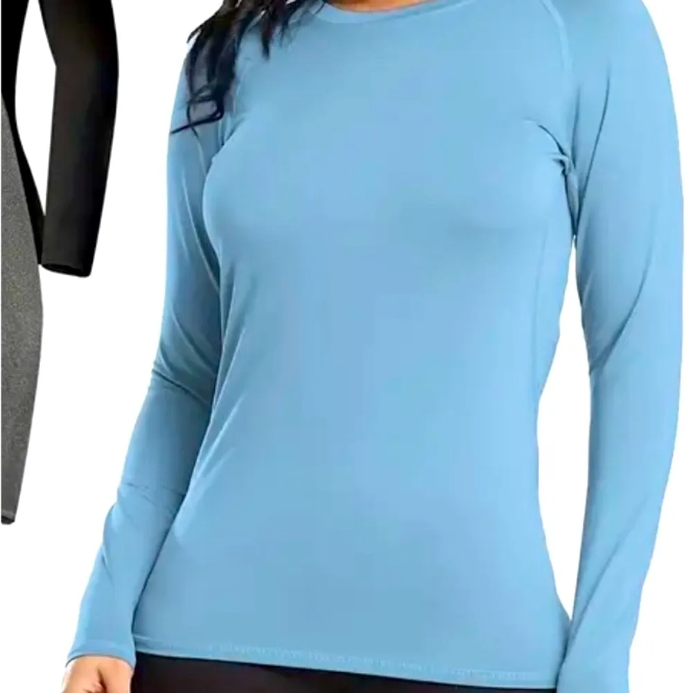 NWOT Women's Long Sleeve Athletic Crew Neck lightweight Shirt Great For Exercise Blue Size XL - Image 2