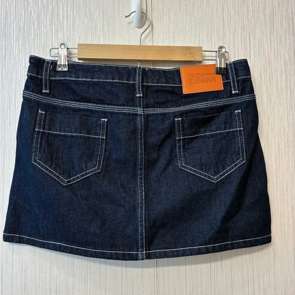NWT Princess Polly Dark Wash Denim Mini Skirt US 6 Low Rise Contrast Stitching - Image 2