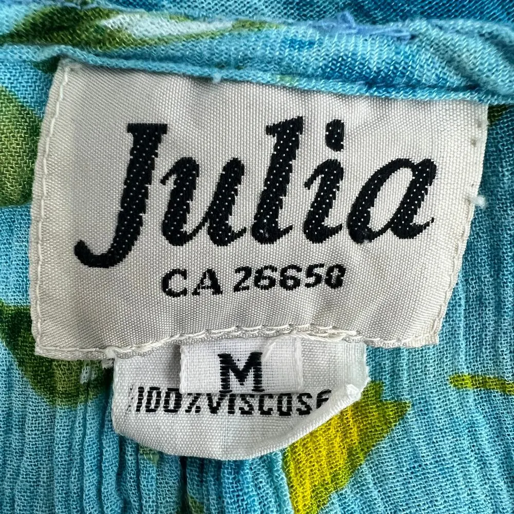 Julia Womens Vintage Floral Blue Gauzy Dress Size Small Short Sleeve Midi Length - Image 2