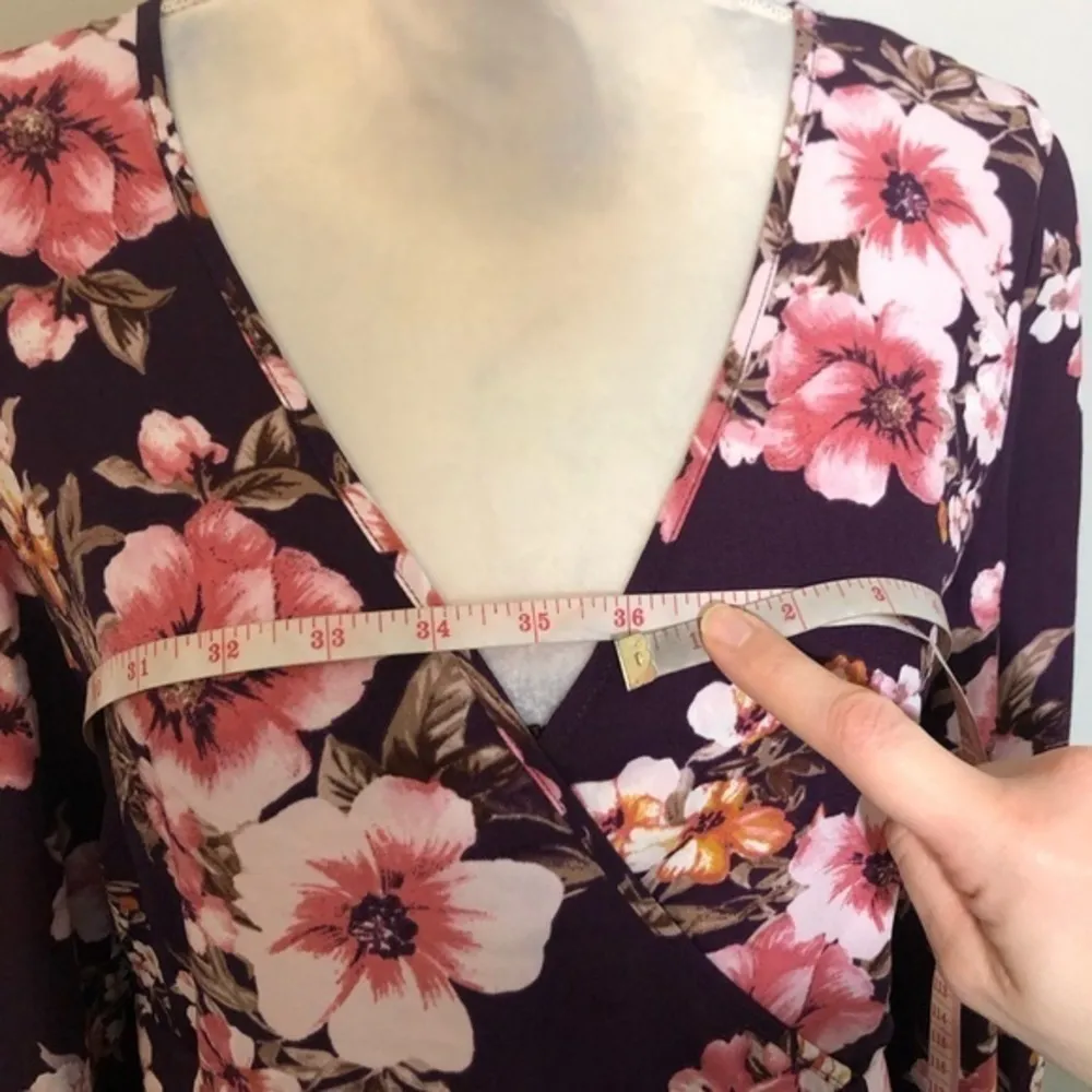NWT Plum Purple Pink Floral Faux Wrap Dress New - Image 7