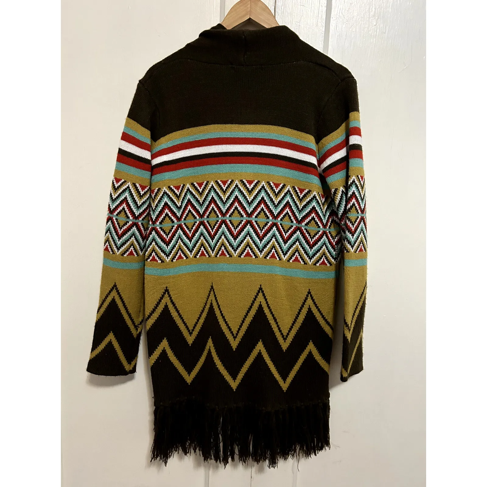 Yahada Women's Size M Aztec Southwest Cardigan Fringe Detail Size M - Image 3