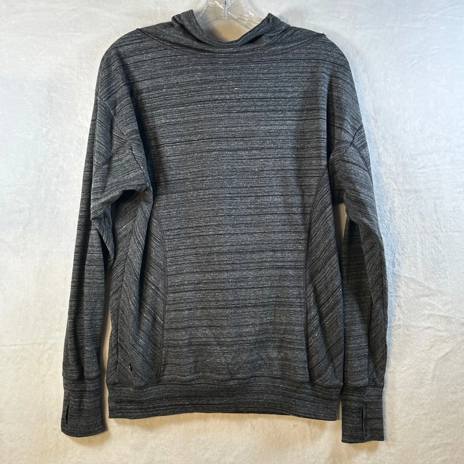 Zella Heathered Grey Knit Cowl Neck Hoodie Thumbhole Cuffs Athleisure Size S - Image 8