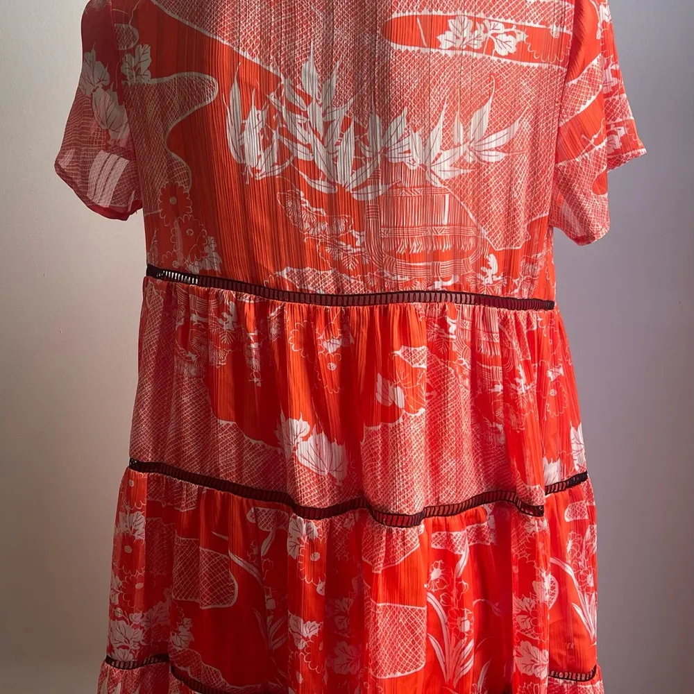 Urban Outfitters UO Pippa Tiered Chiffon Babydoll Dress Orange Black Whi… - Image 6